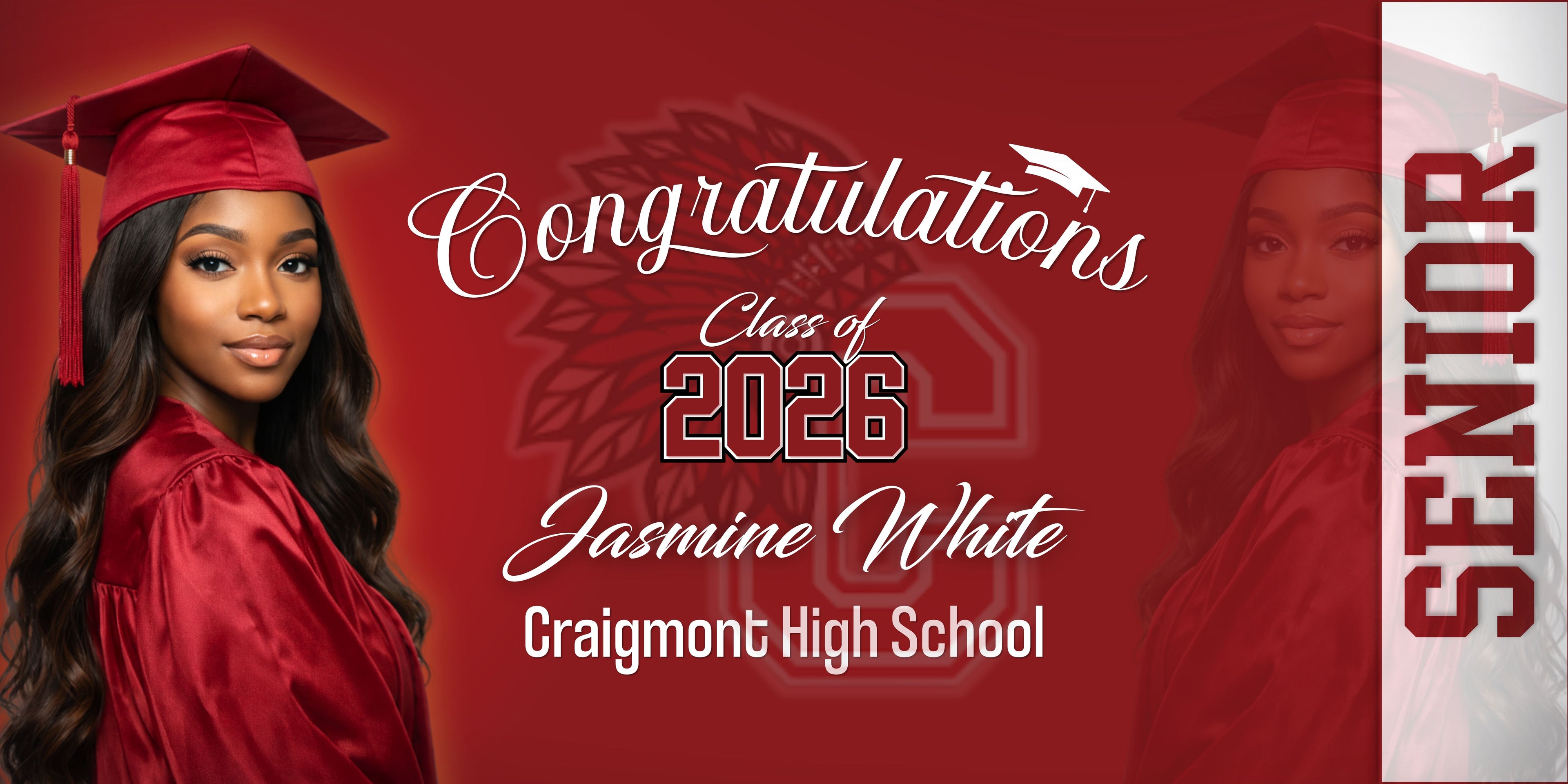 Custom Graduation Banner 2x4 | Photo + Name + School Colors | Fast Shipping Included