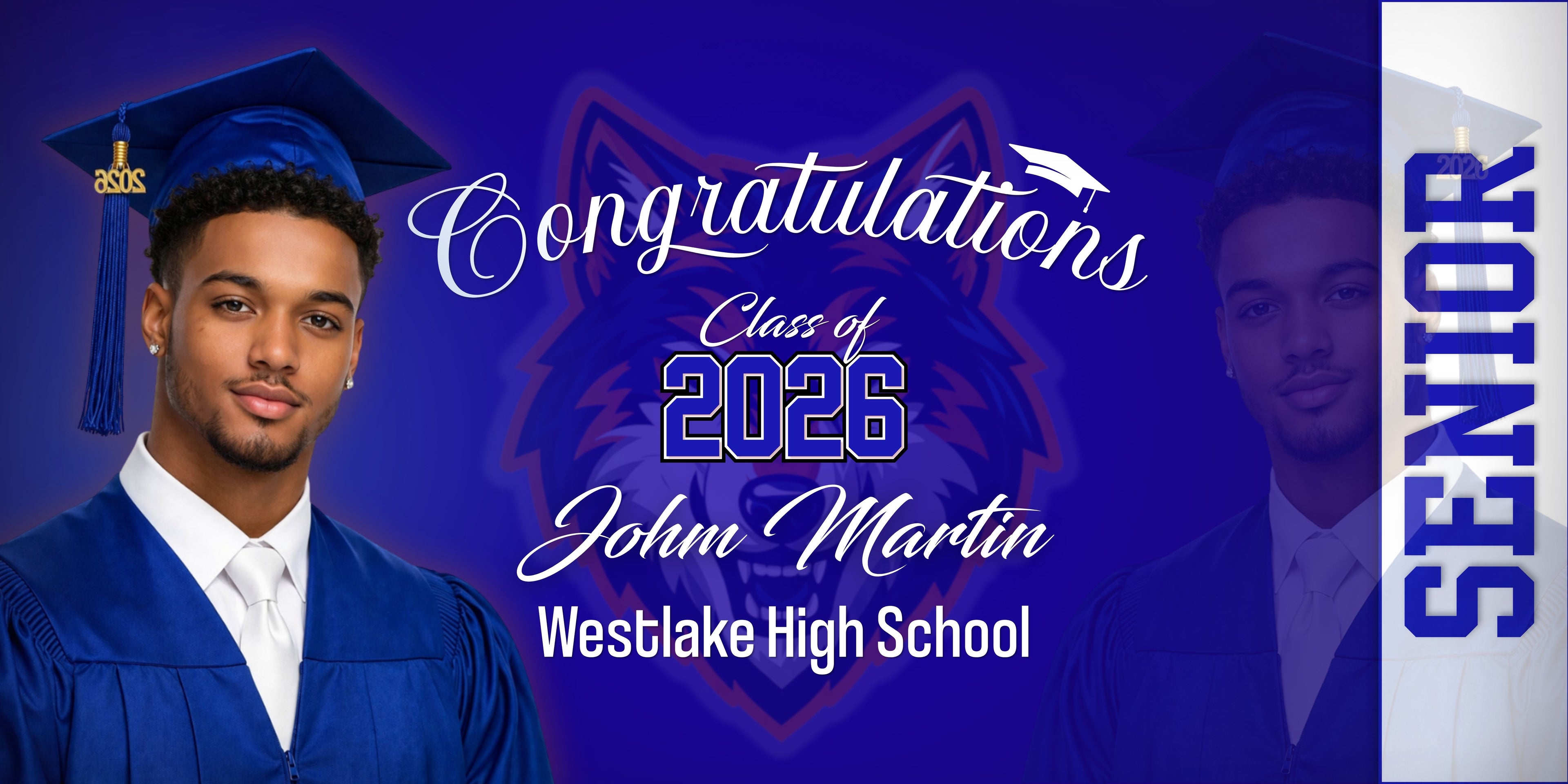 Custom Graduation Banner 2x4 | Photo + Name + School Colors | Fast Shipping Included