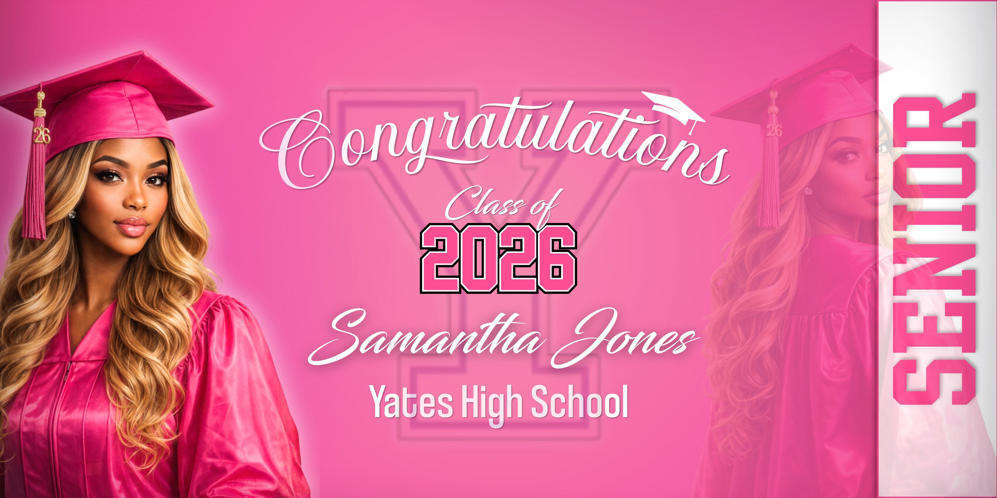 Custom Graduation Banner 2x4 | Photo + Name + School Colors | Fast Shipping Included